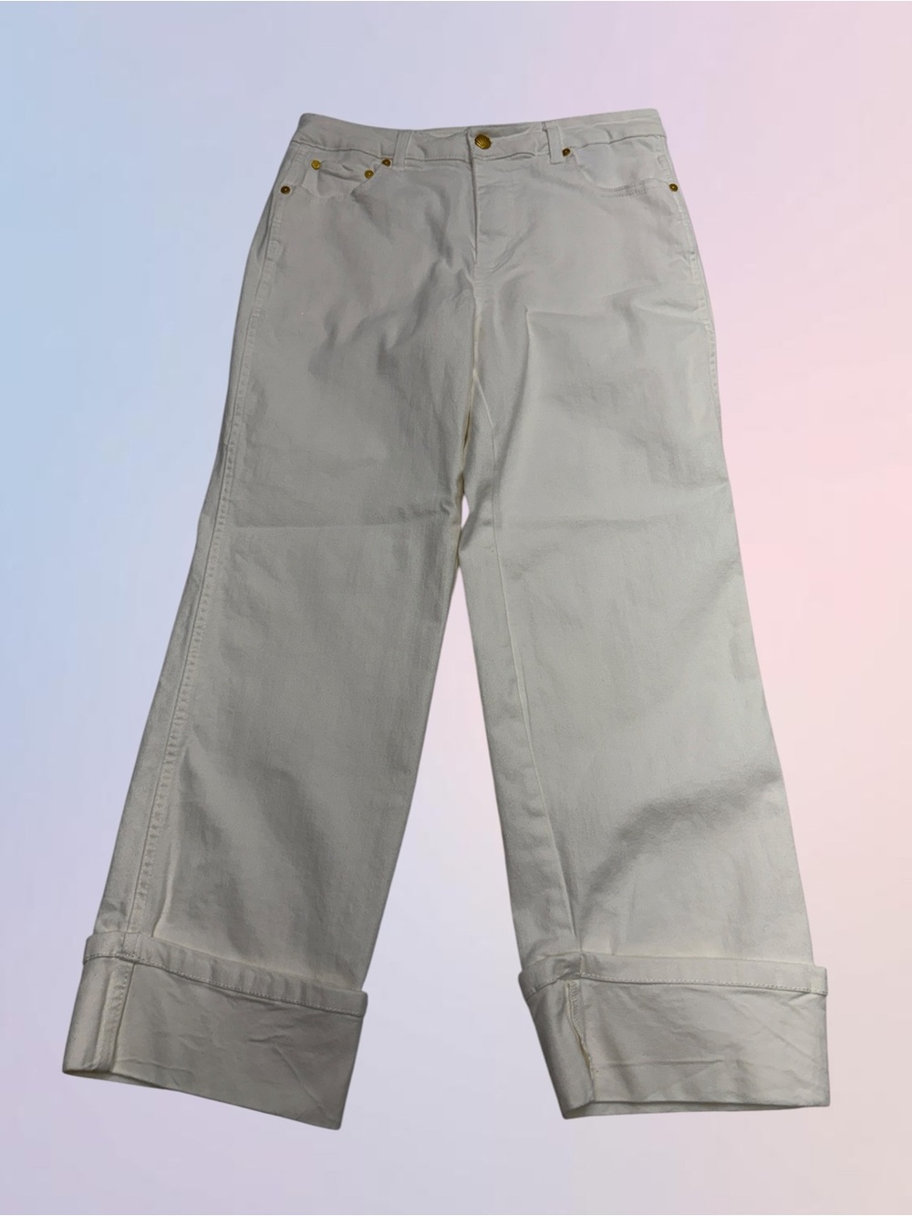 OAT Women’s 8/29 White Cuffed Crop Jeans - Picture 2 of 5
